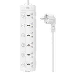 Разклонител XO - WL18 - 6 x Гнезда с независими power бутони, 2500W Разклонител XO - WL18 - 6 x Гнезда с независими power бутони, 2500W