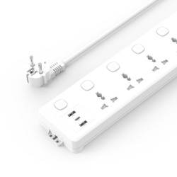 Разклонител XO - WL19 - 5 x Гнезда + 2 x USB-A + USB-C с независими power бутони, 2500W Разклонител XO - WL19 - 5 x Гнезда + 2 x USB-A + USB-C с независими power бутони, 2500W