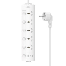 Разклонител XO - WL19 - 5 x Гнезда + 2 x USB-A + USB-C с независими power бутони, 2500W Разклонител XO - WL19 - 5 x Гнезда + 2 x USB-A + USB-C с независими power бутони, 2500W