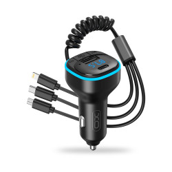 Трансмитер + 3 в 1 кабел XO - BCC07, MP3 Wireless 15.3W, USB-A, USB-C, QC 3.1A  Трансмитер + 3 в 1 кабел XO - BCC07, MP3 Wireless 15.3W, USB-A, USB-C, QC 3.1A