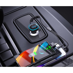 Трансмитер + 3 в 1 кабел XO - BCC07, MP3 Wireless 15.3W, USB-A, USB-C, QC 3.1A  Трансмитер + 3 в 1 кабел XO - BCC07, MP3 Wireless 15.3W, USB-A, USB-C, QC 3.1A