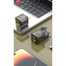 Зарядно устройство 220V XO - CE05, 30W, USB-A, USB-C, GaN + кабел Type-C към Lightning Зарядно устройство 220V XO - CE05, 30W, USB-A, USB-C, GaN + кабел Type-C към Lightning