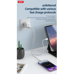 Зарядно устройство 220V XO - CE07, 35W, 2xUSB-C, GaN Зарядно устройство 220V XO - CE07, 35W, 2xUSB-C, GaN