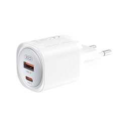 Зарядно устройство 220V XO - GaN Nitride CE21 30W, USB-A, USB-C + кабел Type-C към Lightning, (EU сертифицирано) Зарядно устройство 220V XO - GaN Nitride CE21 30W, USB-A, USB-C + кабел Type-C към Lightning, (EU сертифицирано)