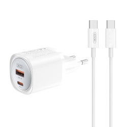 Зарядно устройство 220V XO - GaN Nitride CE21 30W, USB-A, USB-C + кабел Type-C към Type-C, (EU сертифицирано) Зарядно устройство 220V XO - GaN Nitride CE21 30W, USB-A, USB-C + кабел Type-C към Type-C, (EU сертифицирано)