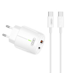Зарядно устройство 220V XO - L114 20W, USB-A, USB-C + кабел Type-C към Type-C, LED indicator Зарядно устройство 220V XO - L114 20W, USB-A, USB-C + кабел Type-C към Type-C, LED indicator