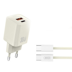 Зарядно устройство 220V XO - L149 30W, USB-A и USB-C, QC, PD + кабел Type-C към Type-C Зарядно устройство 220V XO - L149 30W, USB-A и USB-C, QC, PD + кабел Type-C към Type-C