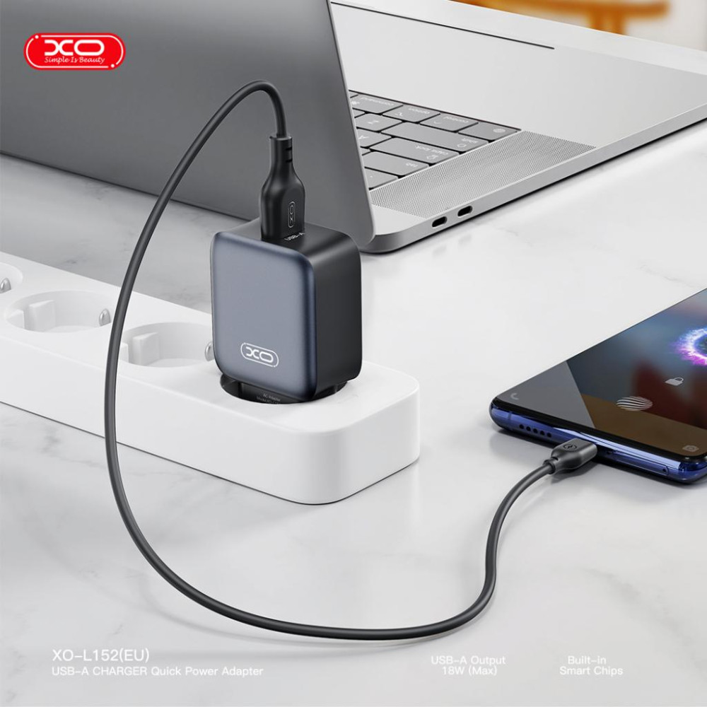 Зарядно устройство 220V XO - L152 18W, USB-A Зарядно устройство 220V XO - L152 18W, USB-A