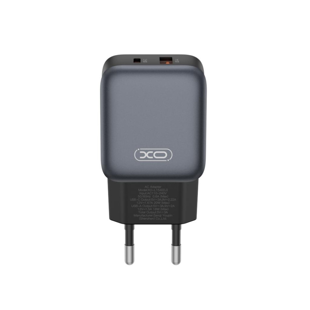 Зарядно устройство 220V XO - L154 20W, USB-A, USB-C + кабел Type-C към Lightning Зарядно устройство 220V XO - L154 20W, USB-A, USB-C + кабел Type-C към Lightning