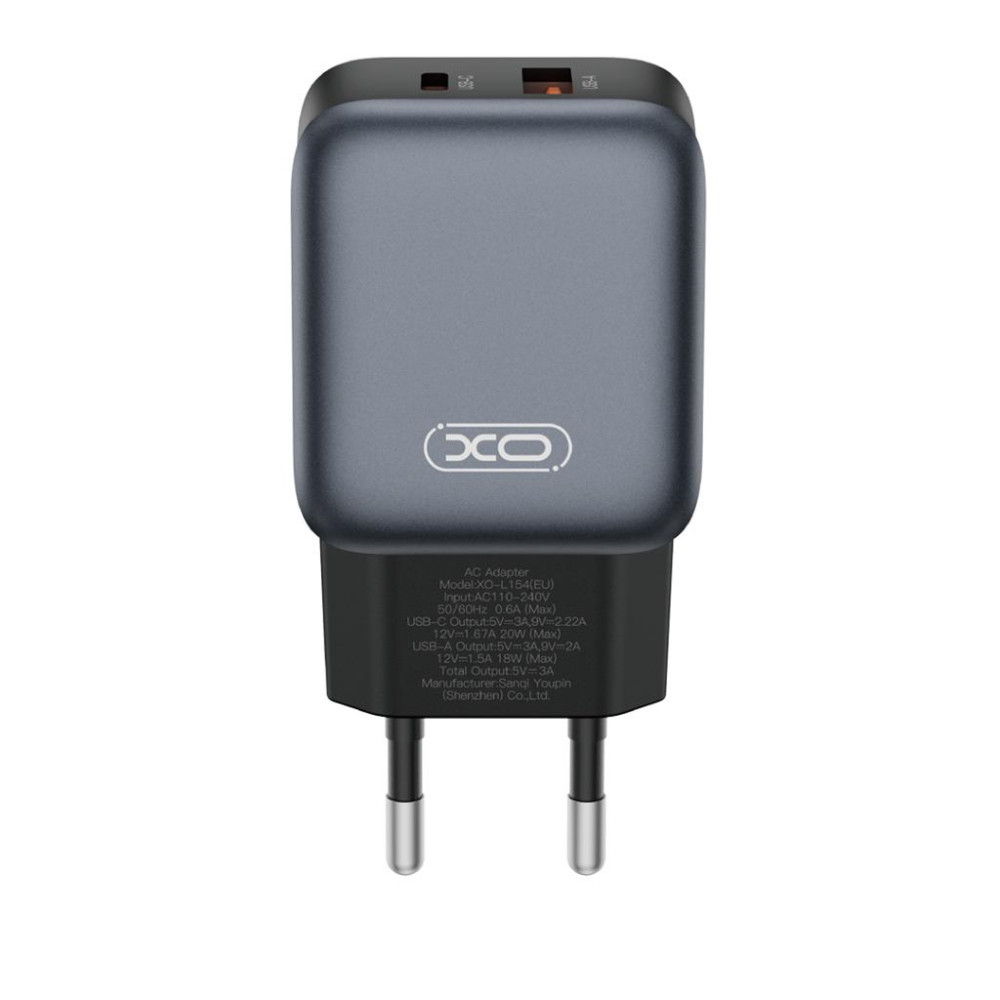 Зарядно устройство 220V XO - L154 20W, USB-A, USB-C + кабел Type-C към Lightning Зарядно устройство 220V XO - L154 20W, USB-A, USB-C + кабел Type-C към Lightning