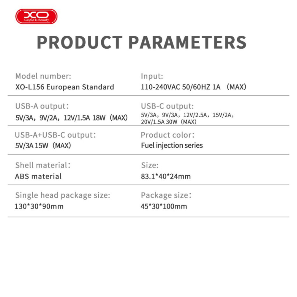 Зарядно устройство 220V XO - L156 30W, USB-A, USB-C + кабел Type-C към Lightning Зарядно устройство 220V XO - L156 30W, USB-A, USB-C + кабел Type-C към Lightning
