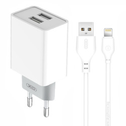 Зарядно устройство 220V XO - L65 12W, 2xUSB-A + кабел USB-A към Lightning Зарядно устройство 220V XO - L65 12W, 2xUSB-A + кабел USB-A към Lightning