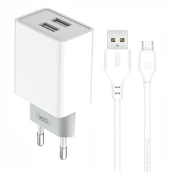 Зарядно устройство 220V XO - L65 12W, 2xUSB-A + кабел USB-A към Micro Зарядно устройство 220V XO - L65 12W, 2xUSB-A + кабел USB-A към Micro