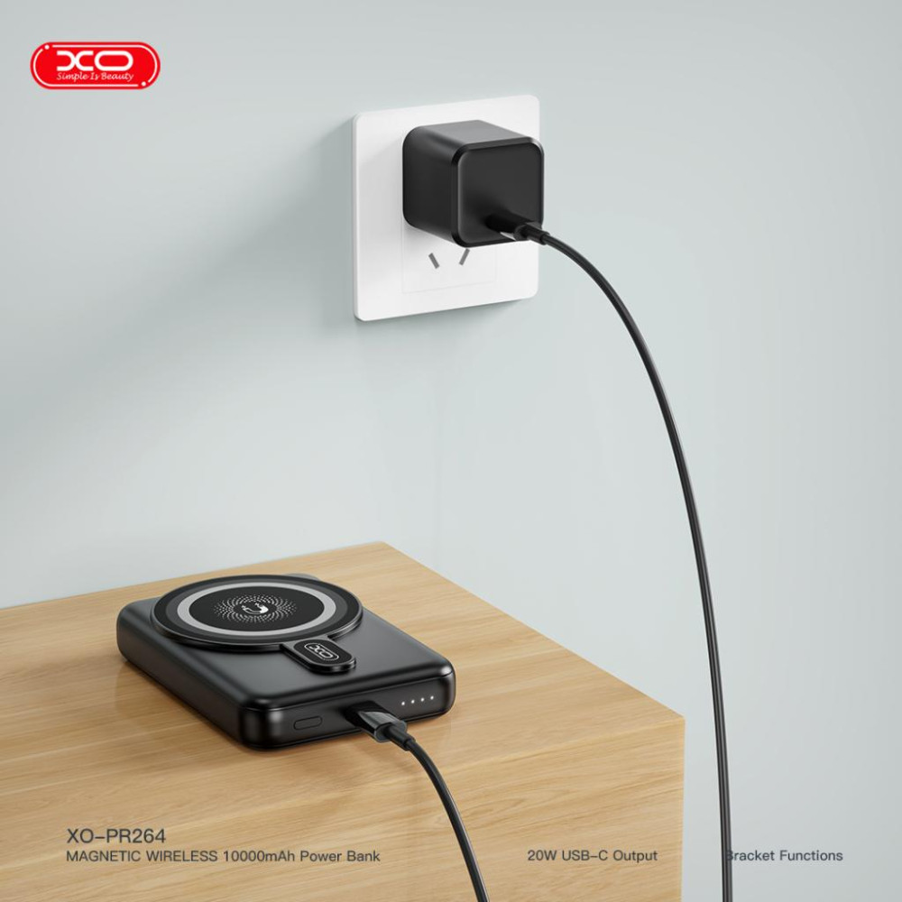 Безжична външна батерия XO PR264 - 10 000 mAh + стойка, MagSafe Безжична външна батерия XO PR264 - 10 000 mAh + стойка, MagSafe