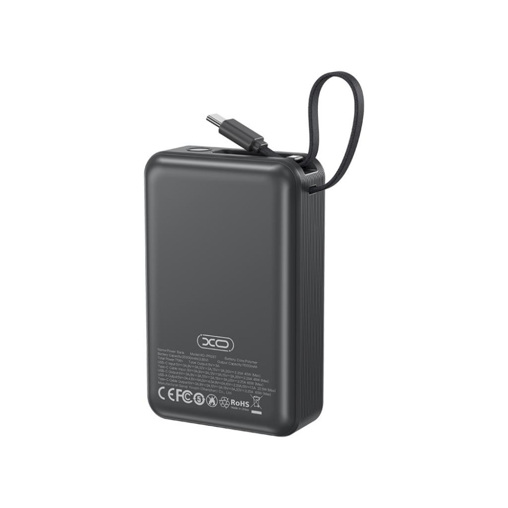 Външна батерия XO PR267 + двупосочен кабел Type-C - 20 000 mAh, 65W Външна батерия XO PR267 + двупосочен кабел Type-C - 20 000 mAh, 65W