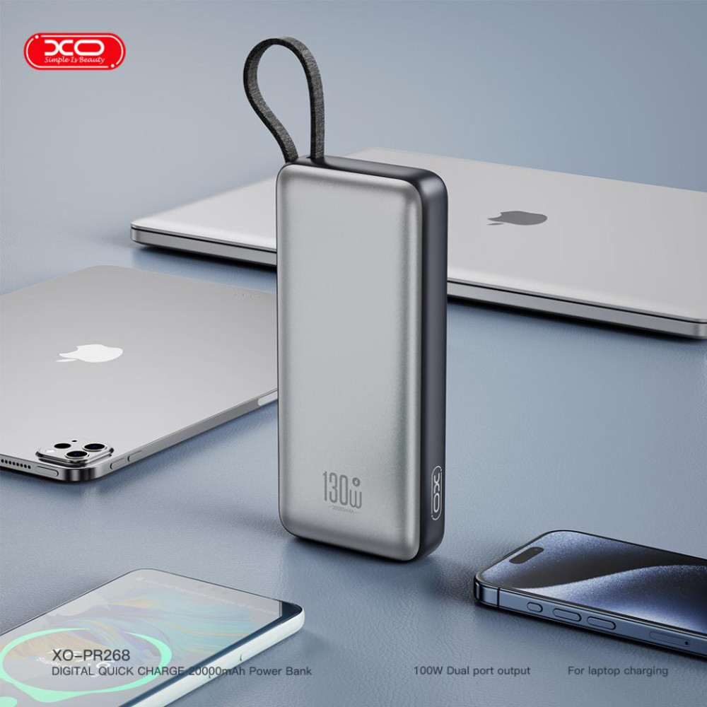 Външна батерия XO PR268 + двупосочен кабел Type-C - 20 000 mAh, 130W Външна батерия XO PR268 + двупосочен кабел Type-C - 20 000 mAh, 130W