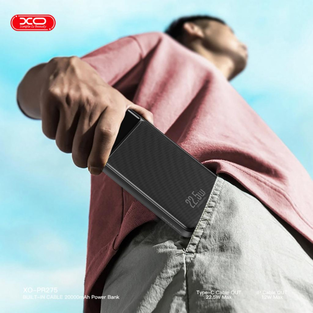Външна батерия XO PR275 + кабел Type-C / Lightning - 20 000 mAh, 22.5W Външна батерия XO PR275 + кабел Type-C / Lightning - 20 000 mAh, 22.5W