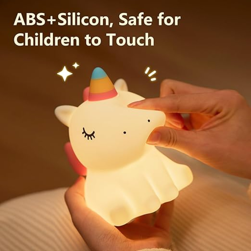 Нощна лампа Nimbo Silicone Fluffy unicorn, TAP, 3-whites, USB