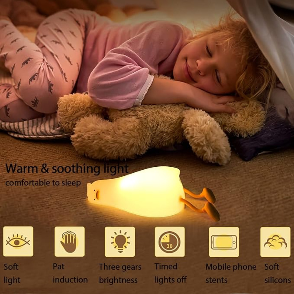 Нощна лампа Nimbo Silicone Laying duck, TAP, 3-whites, USB, timer