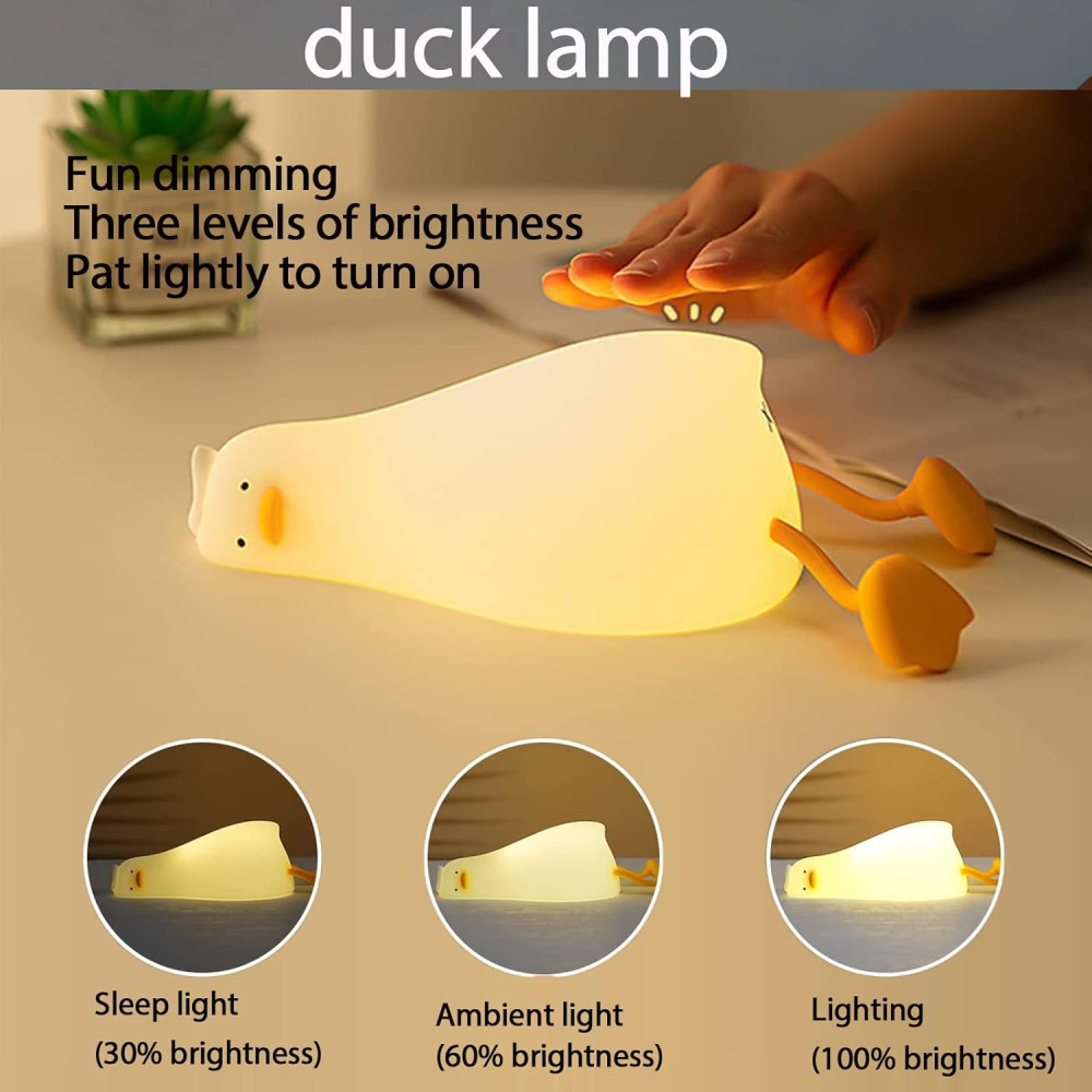 Нощна лампа Nimbo Silicone Laying duck, TAP, 3-whites, USB, timer