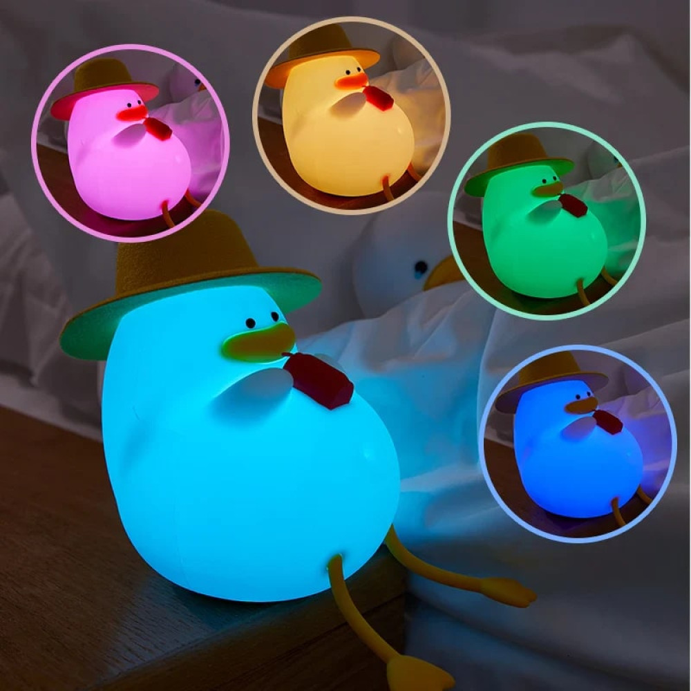 Нощна лампа Nimbo Silicone Duck with glasses, PAT, colorful, TAP, USB, timer