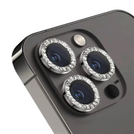 Метални лещи за камера с камъчета за Apple iPhone 14 Pro Max - черни Метални лещи за камера с камъчета за Apple iPhone 14 Pro Max - черни
