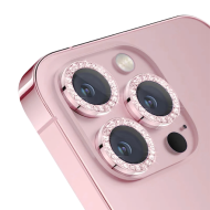 Метални лещи за камера с камъчета за Apple iPhone 15 Pro Max - розови Метални лещи за камера с камъчета за Apple iPhone 15 Pro Max - розови