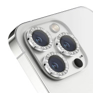 Метални лещи за камера с камъчета за Apple iPhone 15 Plus - сребърни Метални лещи за камера с камъчета за Apple iPhone 15 Plus - сребърни