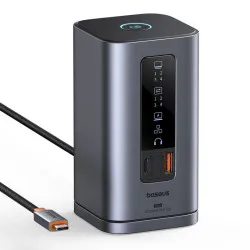 Хъб 11в1 BASEUS Spacemate от Type-C към 2xUSB3.0 + 1xUSB2.0 + 2xHDMI 4K + USB-C(PD)100W + USB-C(data) + 2xDP + RJ45 + AUX/m/3.5mm (B00568101813-00)