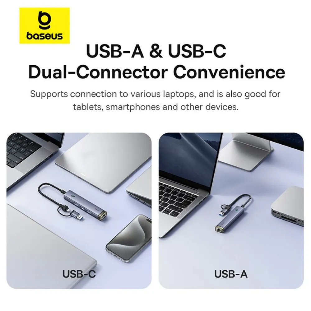 Хъб 4в1 BASEUS UltraJoy от Type-C/USB-A към 3xUSB3.0, USB2.0, USB-C, RJ45 (B0005280B811-14)