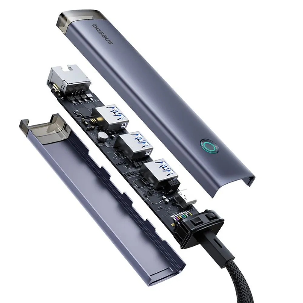 Хъб 4в1 BASEUS UltraJoy от Type-C/USB-A към 3xUSB3.0, USB2.0, USB-C, RJ45 (B0005280B811-14)