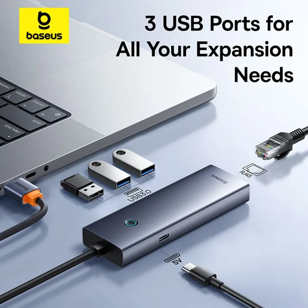 Хъб 4в1 BASEUS UltraJoy от USB-A към 3xUSB3.0, USB-C, RJ45 (B0005280B811-12)