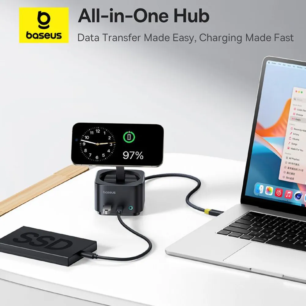Холдер BASEUS + 7-в-1 HUB Wireless Magnetic, MagPro S, за бюро (B00072900121-00)