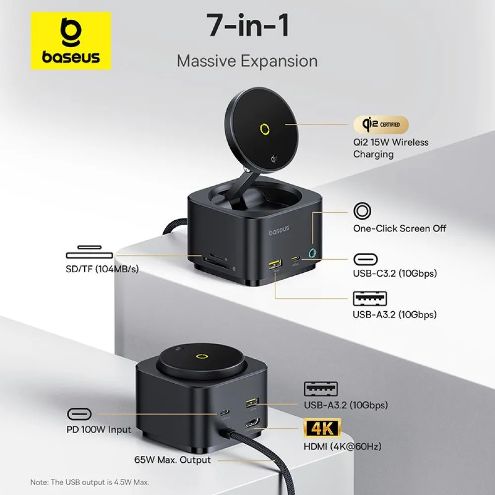 Холдер BASEUS + 7-в-1 HUB Wireless Magnetic, MagPro S, за бюро (B00072900121-00)