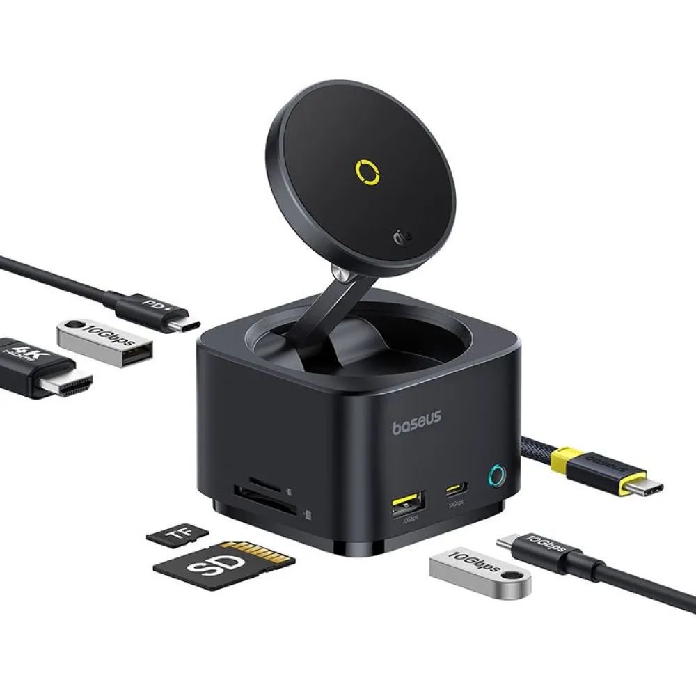 Холдер BASEUS + 7-в-1 HUB Wireless Magnetic, MagPro S, за бюро (B00072900121-00)