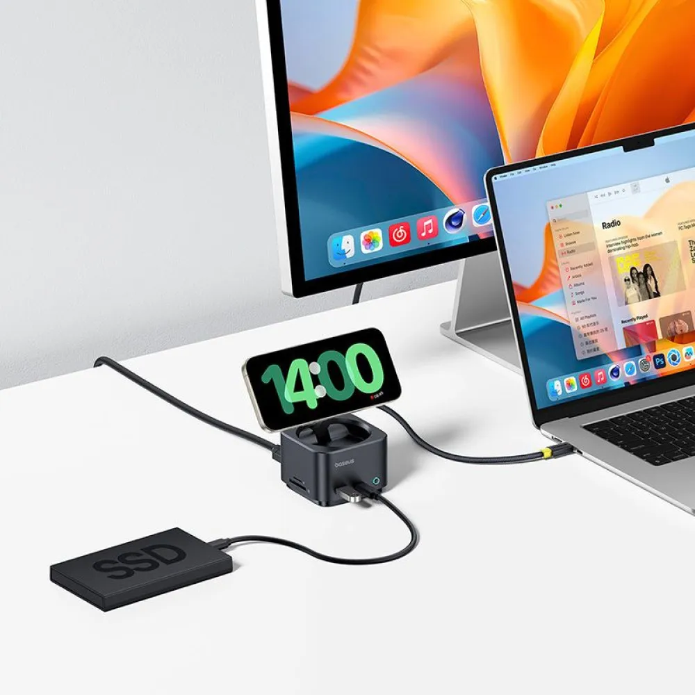 Холдер BASEUS + 7-в-1 HUB Wireless Magnetic, MagPro S, за бюро (B00072900121-00)