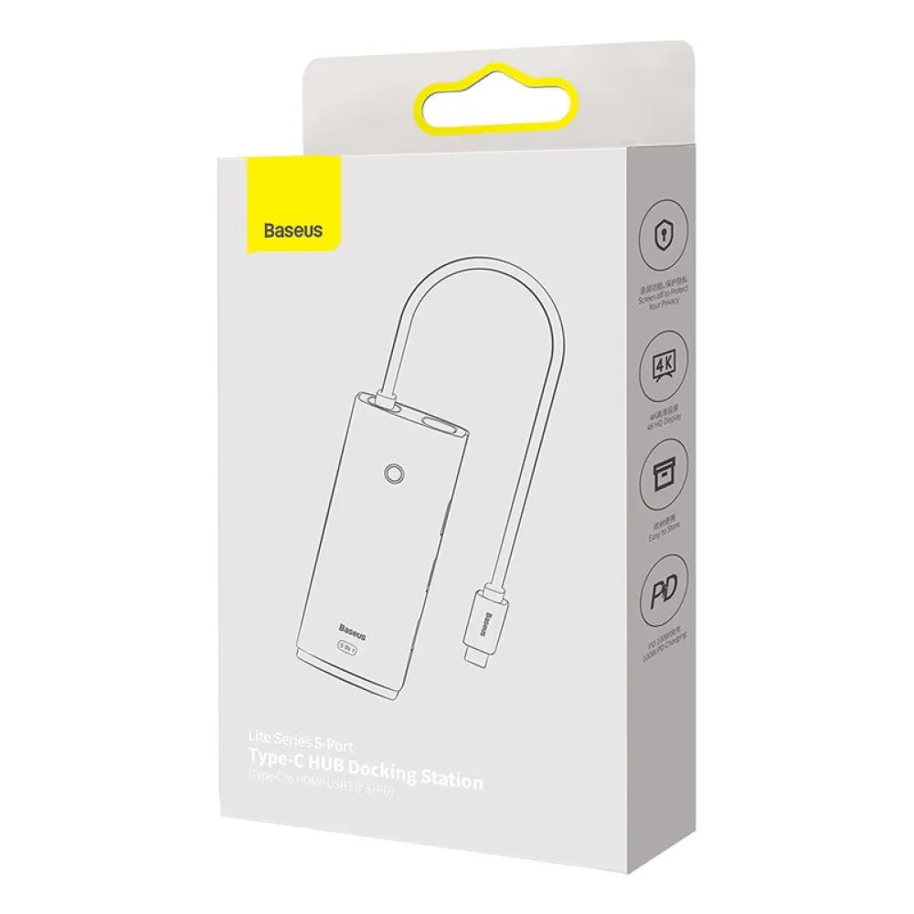 Хъб 5-в-1 BASEUS Lite S. от Type-C към 3xUSB3.0, USB-C (PD) 100W, HDMI, Lite S.  - (WKQX040001)
