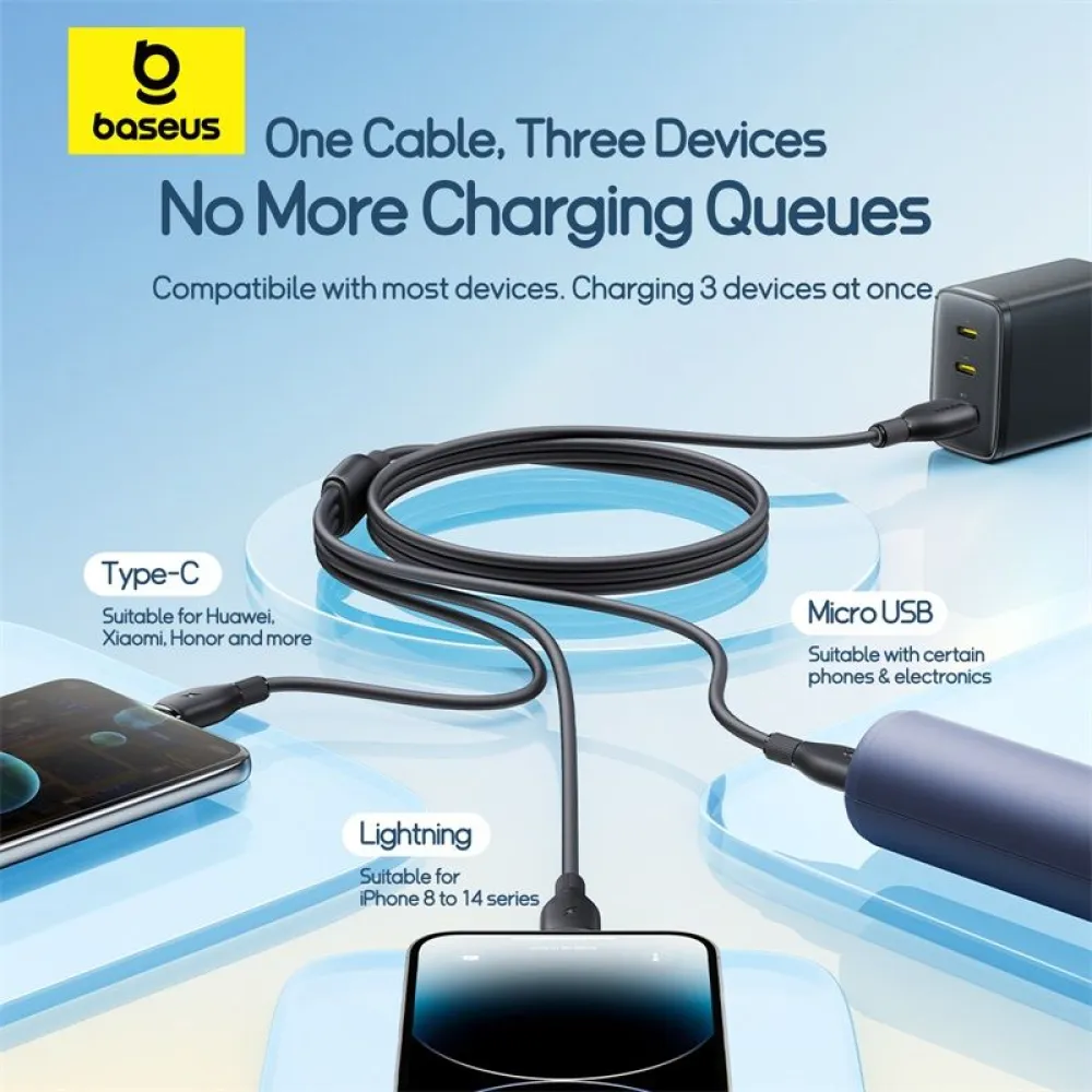  Кабел 3-в-1 BASEUS Ultra-fast , USB-A към Type-C, Lightning и Micro USB, (P10376303121-00) 1.3 метра