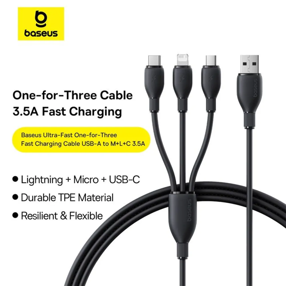  Кабел 3-в-1 BASEUS Ultra-fast , USB-A към Type-C, Lightning и Micro USB, (P10376303121-00) 1.3 метра