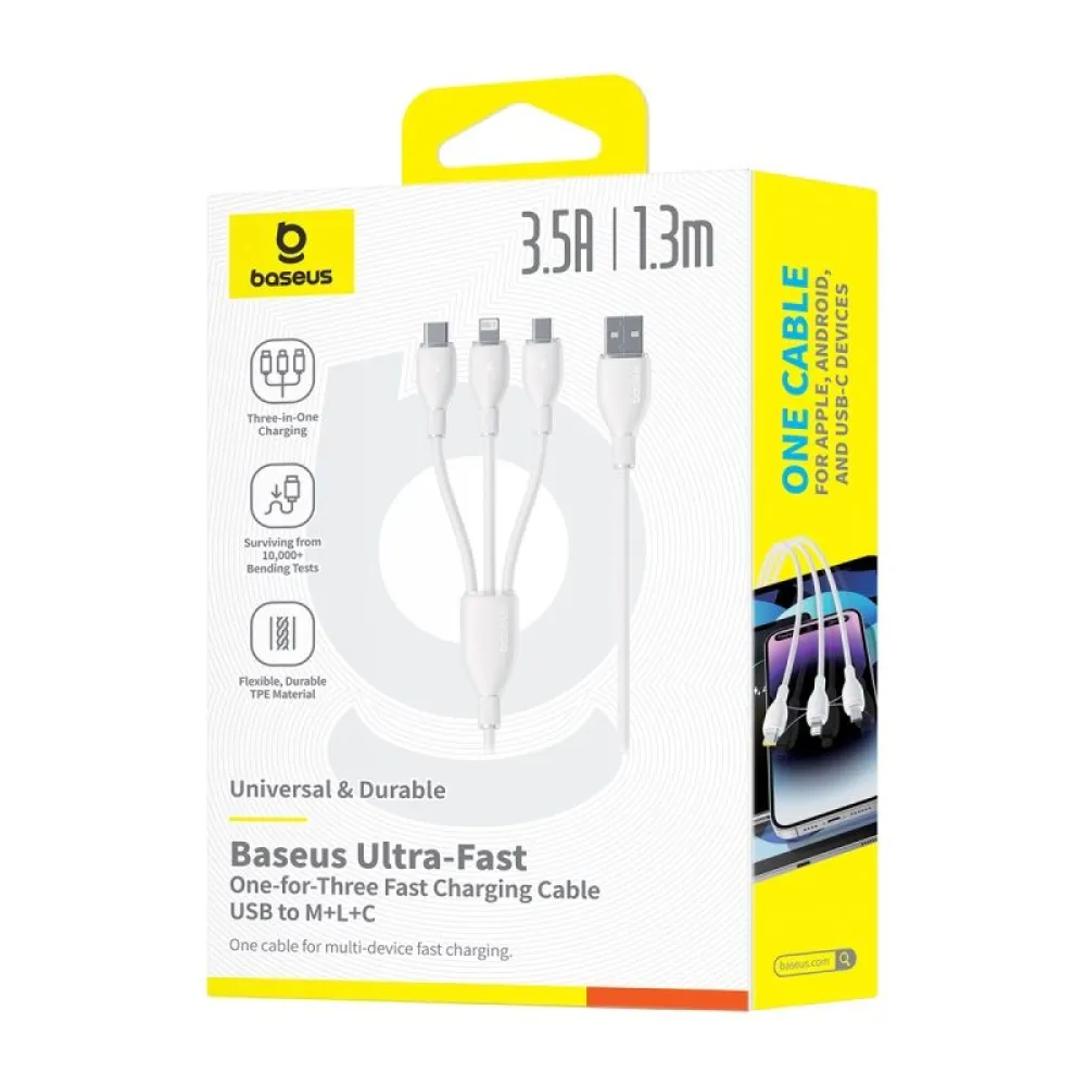  Кабел 3-в-1 BASEUS Ultra-fast , USB-A към Type-C, Lightning и Micro USB, (P10376303211-00) 1.3 метра
