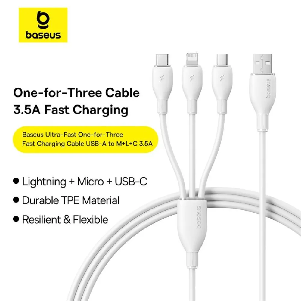  Кабел 3-в-1 BASEUS Ultra-fast , USB-A към Type-C, Lightning и Micro USB, (P10376303211-00) 1.3 метра