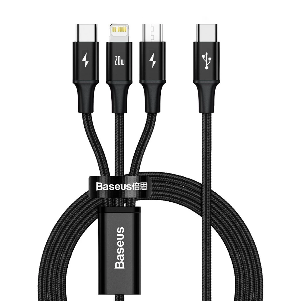  Кабел 3-в-1 BASEUS, Rapid (CAMLT-SC01), Type-C към Type-C, Lightning и Micro USB, 1.5 метра
