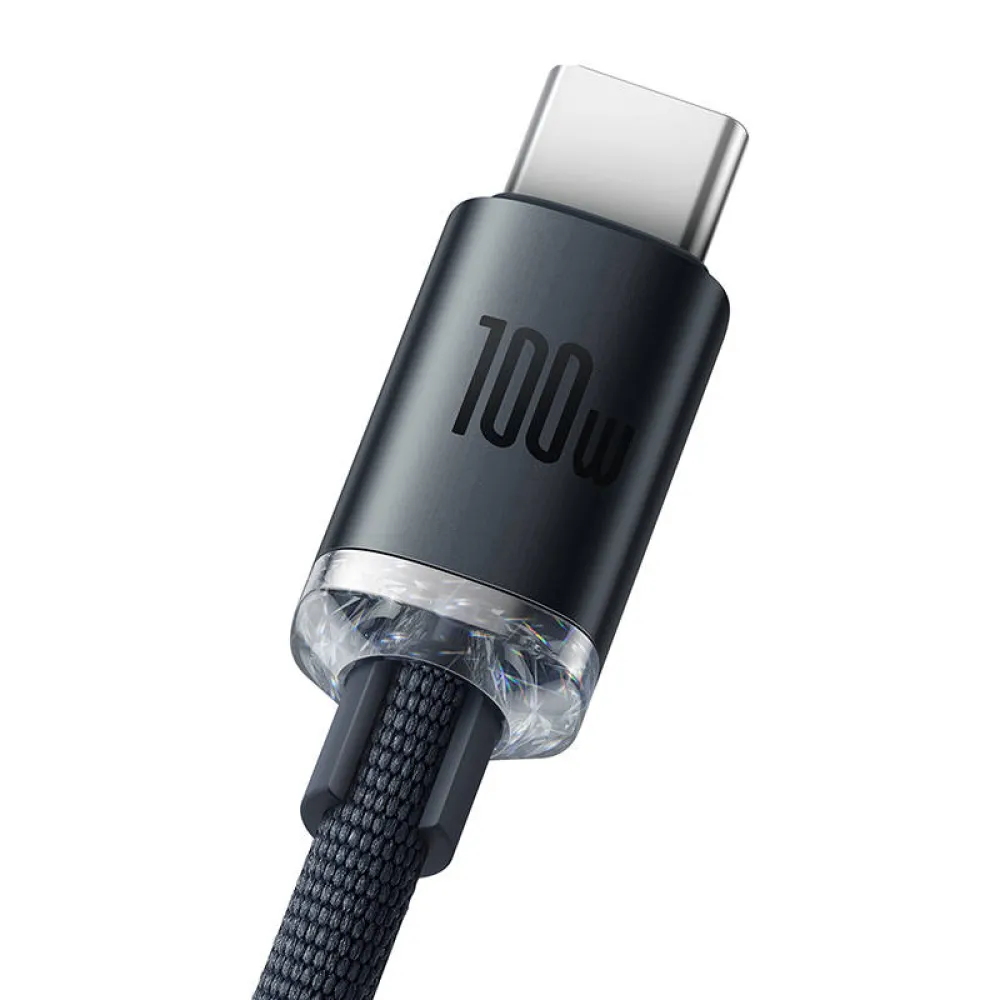 Кабел BASEUS 100W, USB-A - Type-C, Crystal Shine, черен (CAJY000401), 1.2 метра
