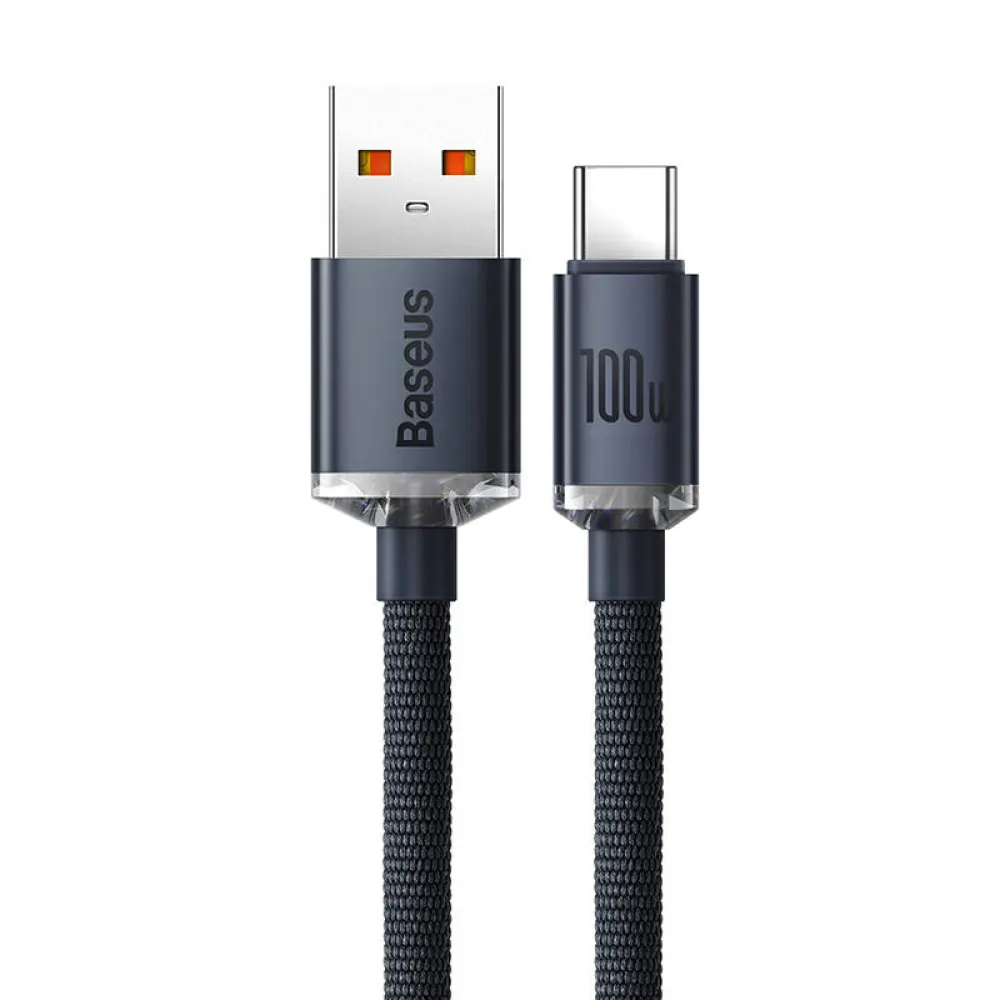 Кабел BASEUS 100W, USB-A - Type-C, Crystal Shine, черен (CAJY000401), 1.2 метра