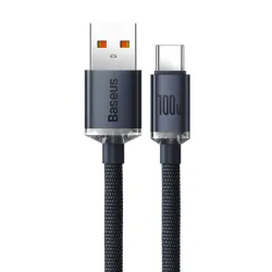 Кабел BASEUS 100W, USB-A - Type-C, Crystal Shine, черен (CAJY000401), 1.2 метра