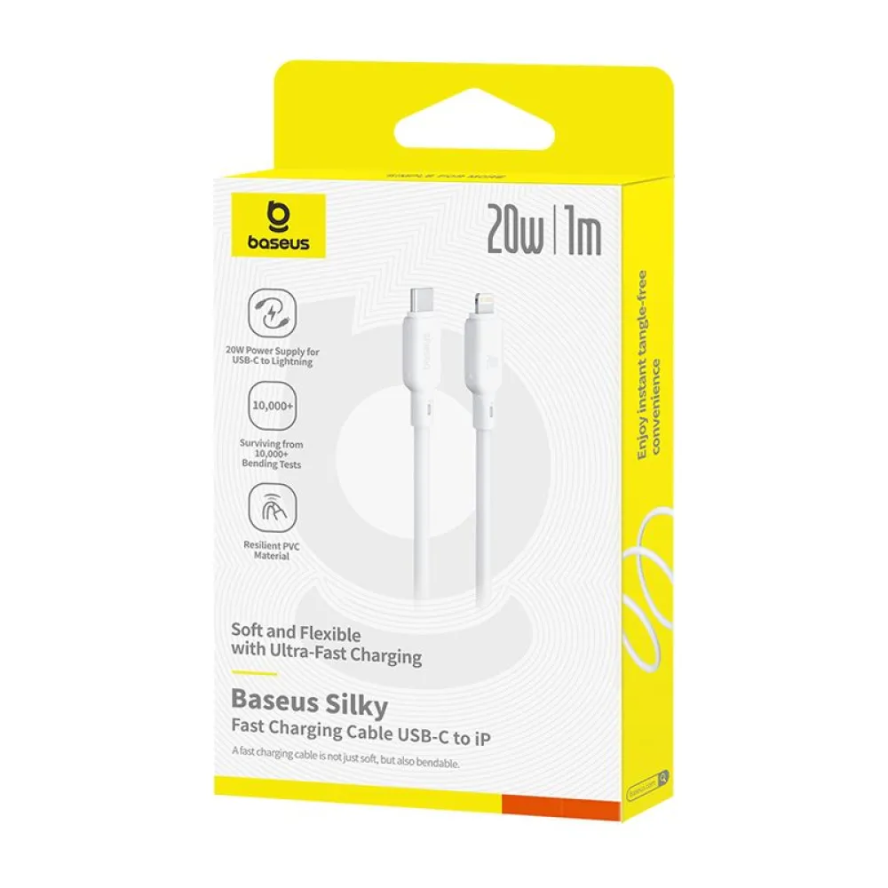  Кабел BASEUS 20W, USB-C - Lightning, Silky Series (P10377700213-00), 1 метър