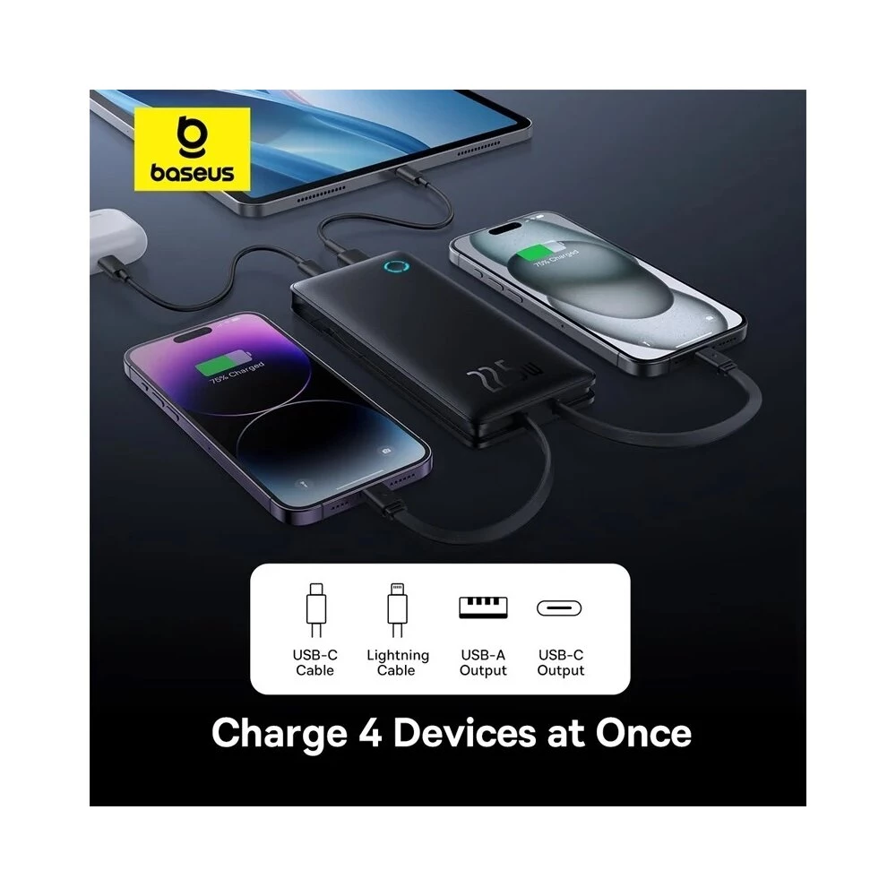 Външна батерия BASEUS - 10 000 mAh, 22.5W, Airpow Lite + Два кабела: Type-C и Lightning (P10067501123-00)