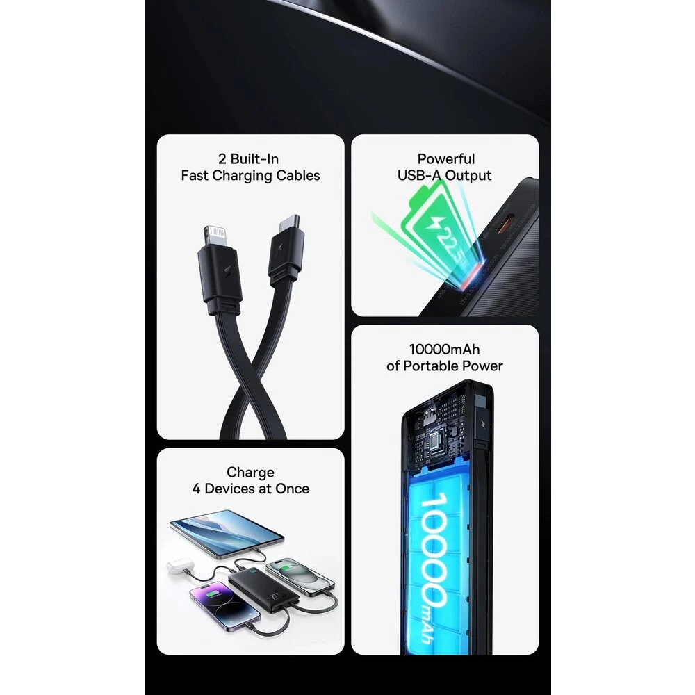 Външна батерия BASEUS - 10 000 mAh, 22.5W, Airpow Lite + Два кабела: Type-C и Lightning (P10067501123-00)