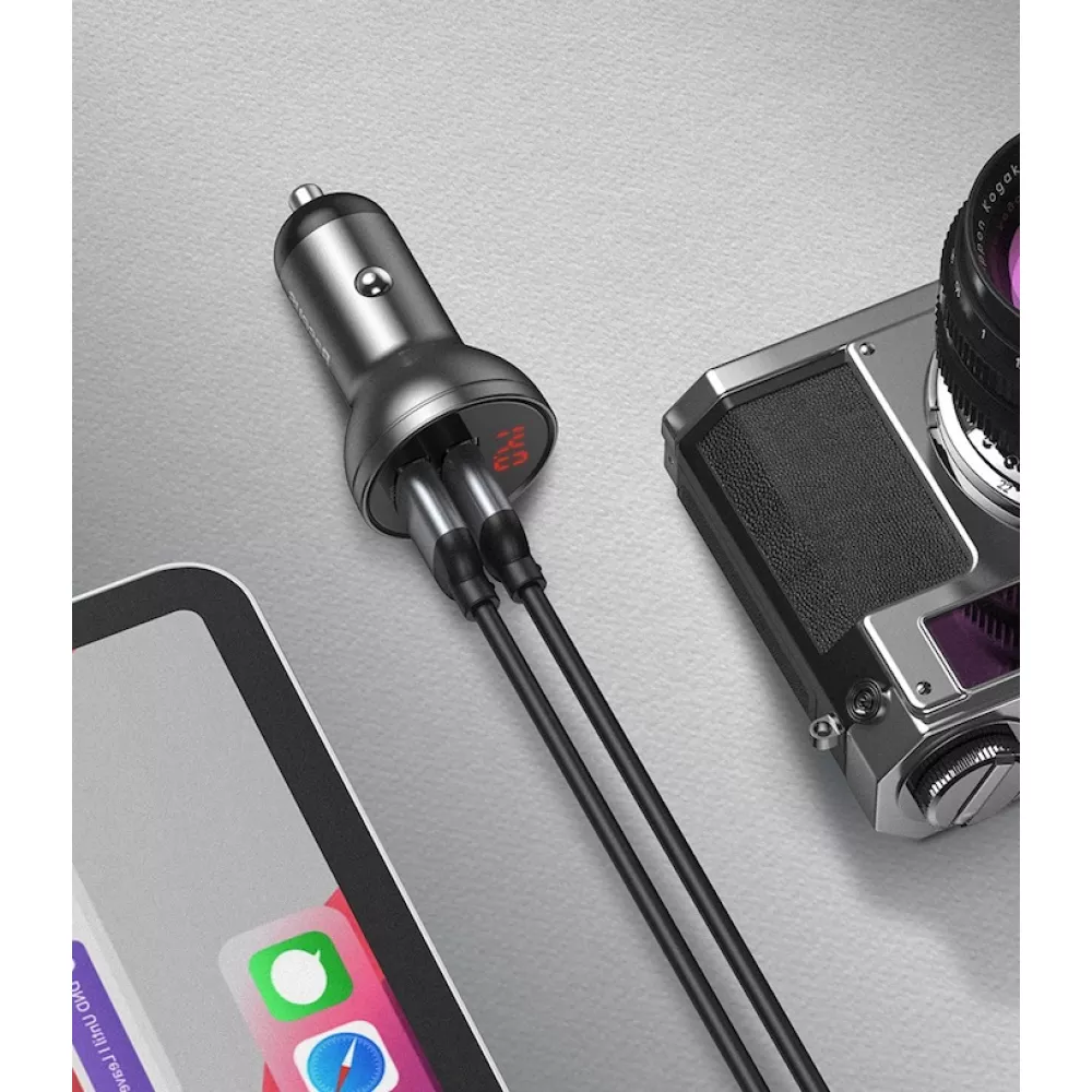 Зарядно за автомобил 12V BASEUS 24W, 2xUSB-A + 3 в 1 кабел - (TZCCBX-0G), 4.8A