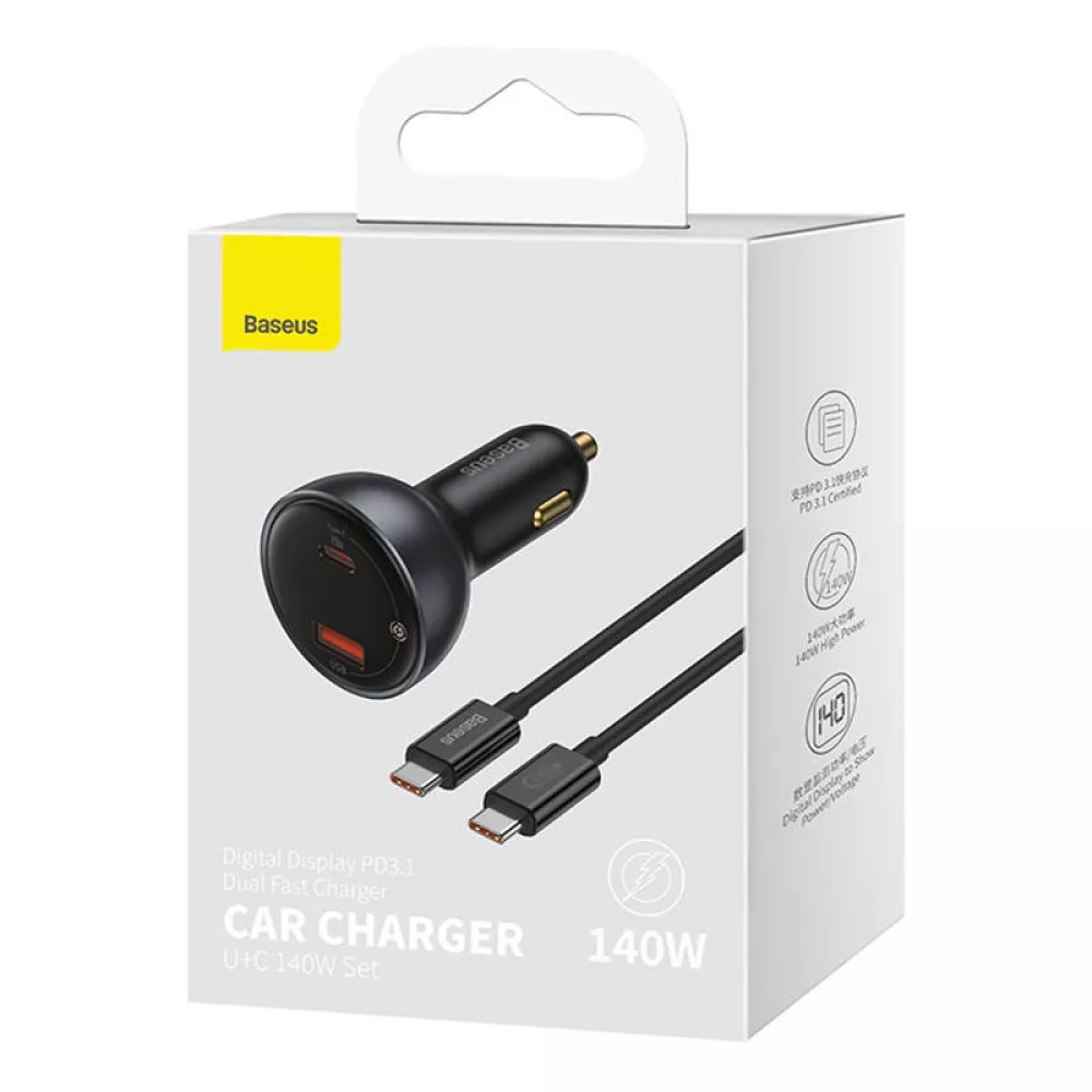Зарядно за автомобил 12V BASEUS 140W, USB-A, USB-C + кабел Type-C към Type-C - Supreme (CGZX070001)